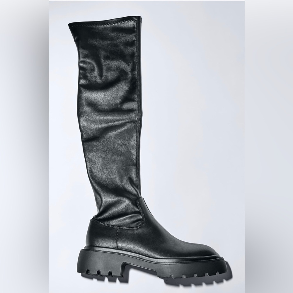 Zara Black Over-the-Knee Chunky Sole Boots